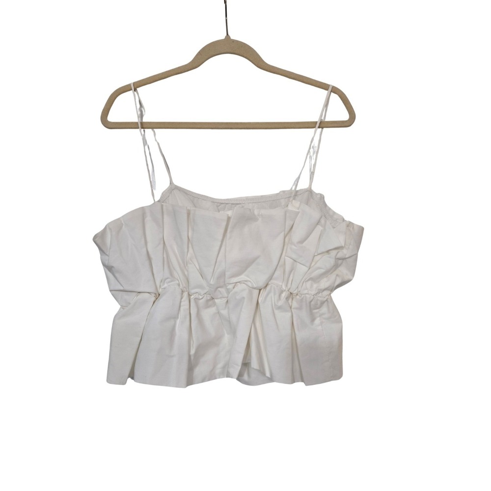 Zara Gathered Poplin Top White Size XL NWOT - Picture 3 of 10
